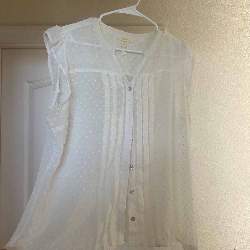 Matilda Jane White Buttoned Pleated Bib Collar Blouse